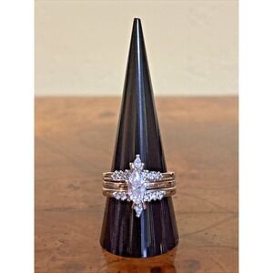 Silver Tone Marquise Ring w/ Jackets 3 Pc Set Size 11 by Avon No Box